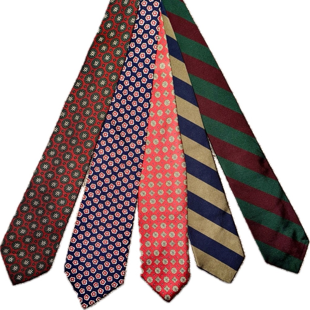 Vintage Ralph Lauren Men's Silk Tie Lot of 5 - Geometric, Floral, Stripes